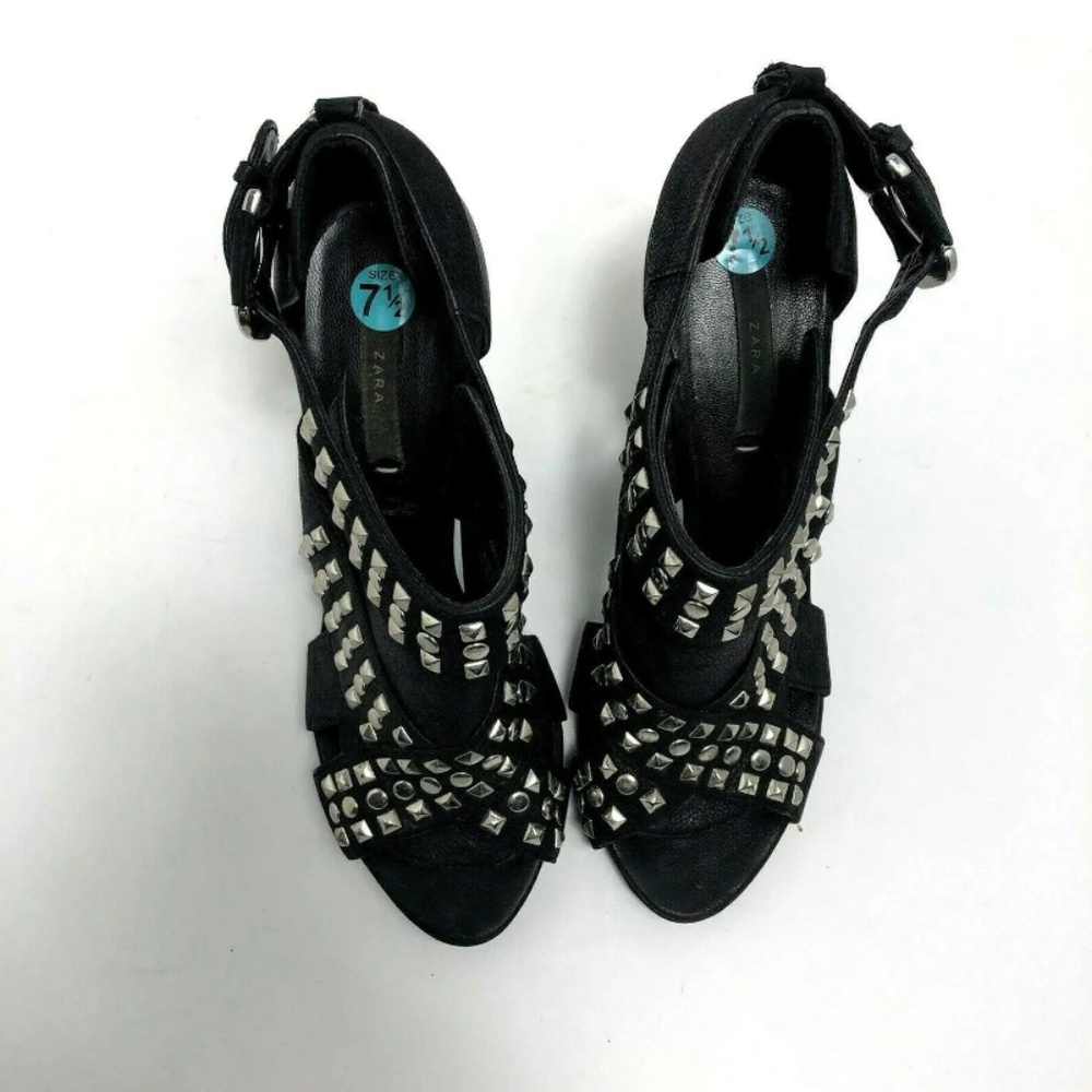 Zara Women's Studded Open Toes Heel Sandals Shoes Size 7.5 Color Black